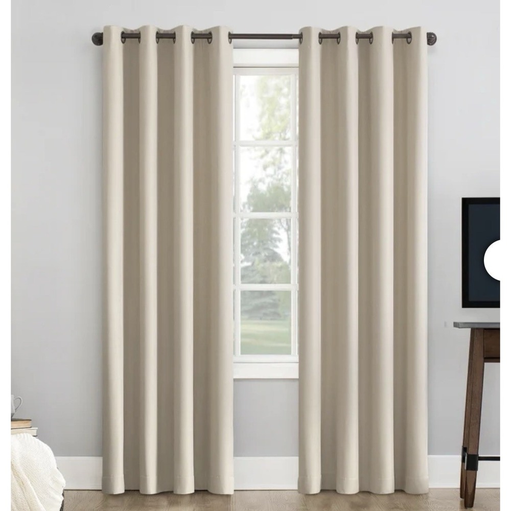 NEW 2 Panels SUNZero Total Blackout Fleece Insulated Curtains Each 50"X84" Beige
